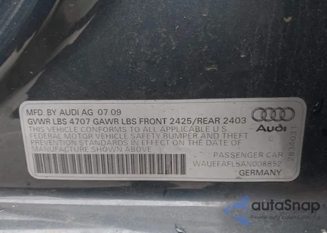 2010 Audi A4 2.0T Premium from USA, damaged, VIN WAUEFAFL5AN008852